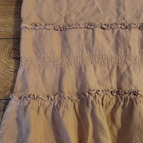 VTG Odille Anthropologie Beige Pull On 100% Linen Midi Skirt Size Medium - Picture 7 of 16